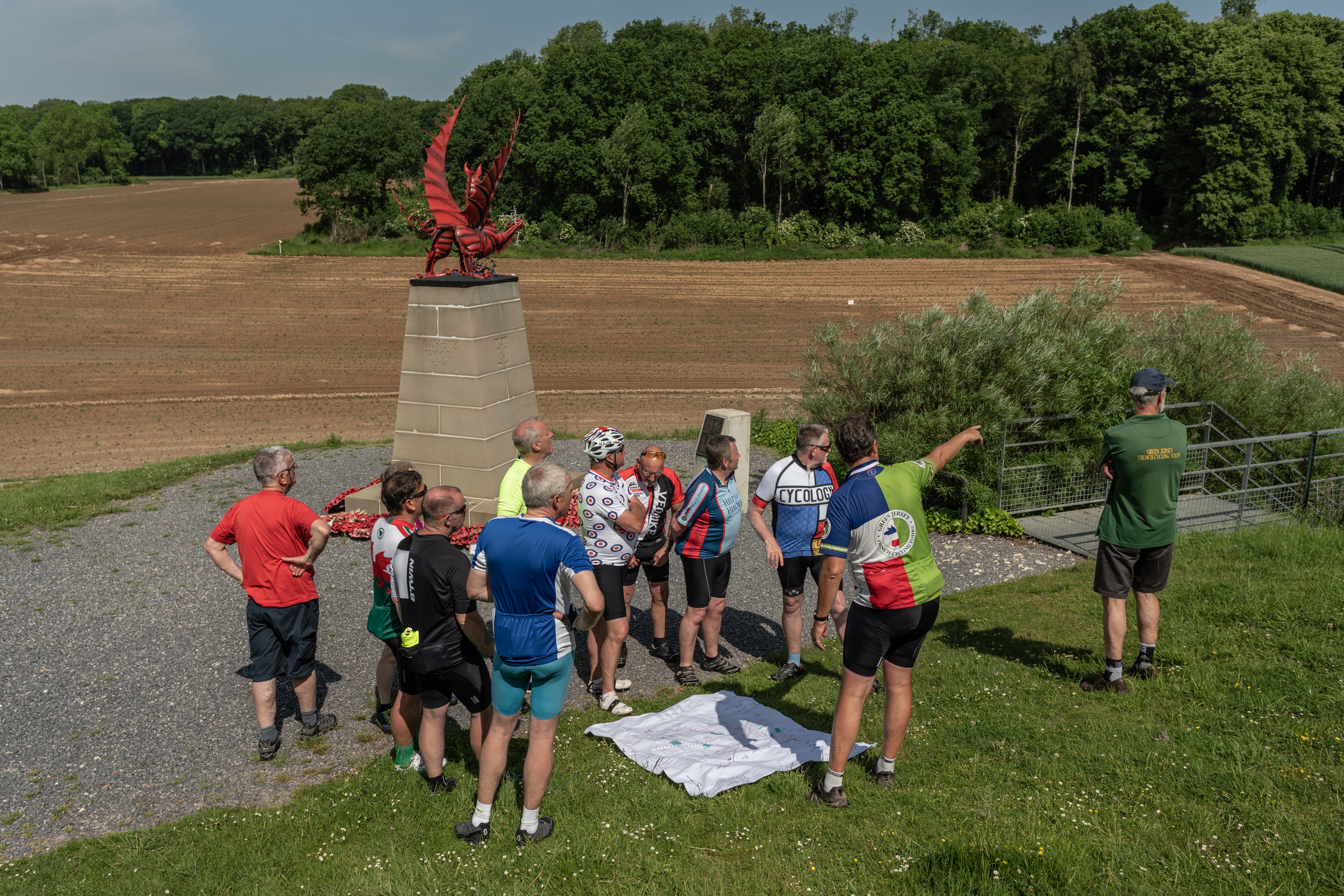The Welsh Memorial at Mametz Wood, a battlefield guide shows the location of German Machine guns which decimated the Welsh attackers in July 1916 during the Battle of the Somme